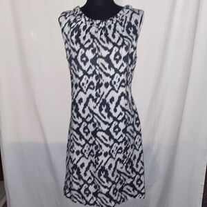 LOFT Gray and White Midi Dress Linen Lined with Cotton‎